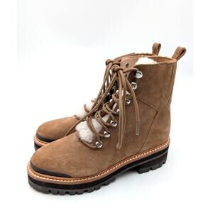 Marc Fisher Izzie Genuine Shearling Lug Sole Boots Women's Brown Suede Size US5M
